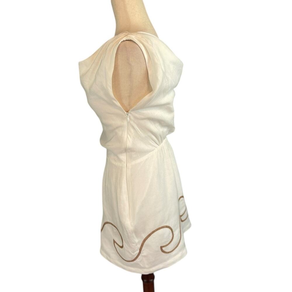 Mon Renn Fresco Embroidered Linen Blend Sleeveless Mini Dress White Tan XS - Picture 5 of 7